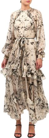 Marchesa Notte Ruffle Silk Chiffon Maxi Dress