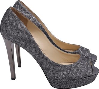 Jimmy Choo London Peep-Toe Pumps in Grey Glitter