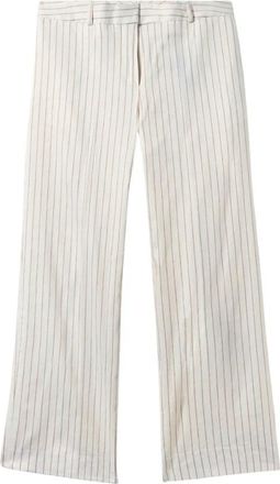 Brooks Brothers Pinstripe Linnenmix Broek - Dames - Wijde Broeken - Wit - XS - Linnen - Broeken