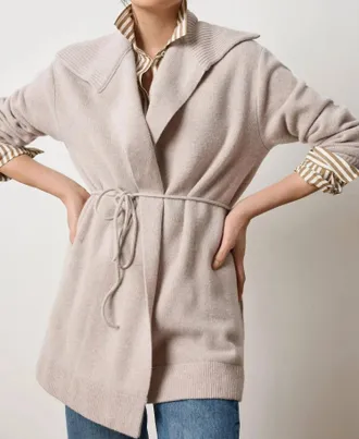 Lilla P Notch Collar Open Cardigan In Quartz