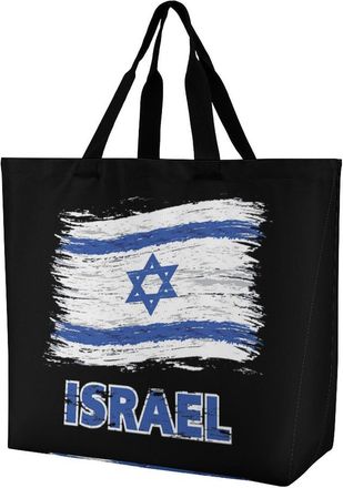 Generic Israel-flag Reusable Shopping Bags One Shoulder Grocery Tote Bag Waterproof Big Purse for Work Travel