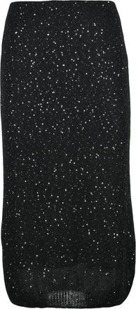 Nude Black Polyester Elasticated Rhinestone Knit Midi Skirt
