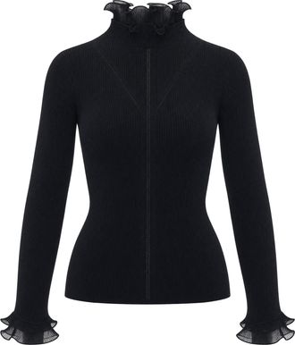 Liu Jo Black Organza Ruffled High-Neck Top