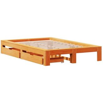 vidaXL Estructura De Cama Sin Colch&oacute;n Madera Maciza Marr&oacute;n 135x190 Cm Vidaxl