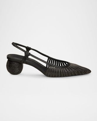 Cult Gaia Alia Woven Ball-Heel Slingback Pumps