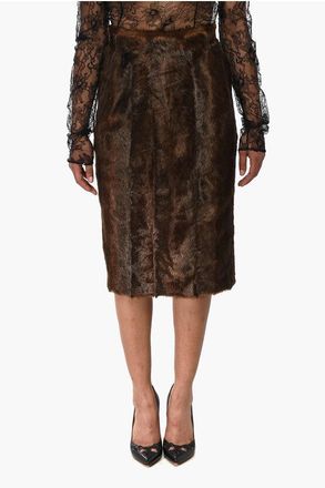 Off-white Eco-Fur Midi Skirt with Back Zip size 40