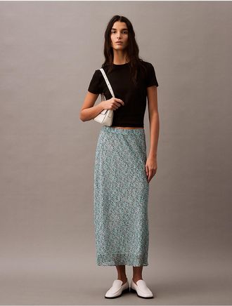Calvin Klein Womens Printed Georgette Midi Skirt - Blue - XS