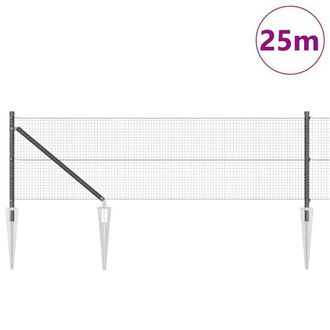 Berkfield Home Modern Welded Wire Fence with 13 Spike Posts Grey 0.8x25 m Steel