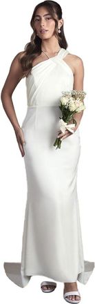 Coast Pleat Detail Halter Neck Fishtail Satin Maxi Wedding Dress, 14, Ivory