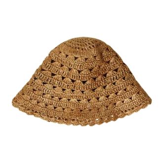 Twinset Hats, female, Brown, Size: ONE SIZE Raffia-Effect Crochet Bucket Hat