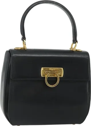 Ferragamo Gancini Leather Black Leather Handbag (Pre-Owned)