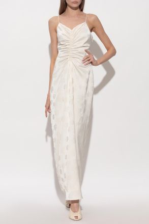 Rotate Satin Dress With Floral Motif, Womens, Cream