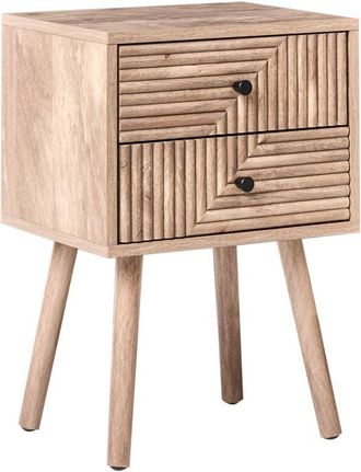 Beliani Bedside Table Light Brown MDF Pine Wood Legs 2 Drawers Side Table Modern RONGE