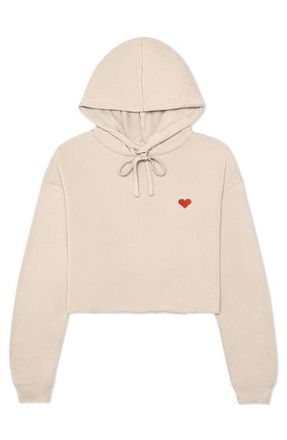 Dalix Pixel Heart Cropped Hoodie in Heather Dust at Nordstrom, Size Xx-Large