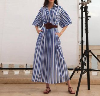 Johanna Ortiz Buena Mar Shirtdress In Ecru/blu