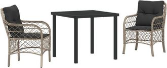 vidaXL Garden Dining Set with Cushion 3 pcs Light grey Poly rattan Vidaxl