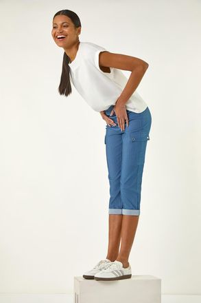 Roman Turn Up Stretch Cropped Cargo Trousers