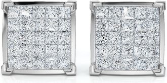 Pompeii3 1 Ct Diamond Princess Cut Screw Back Studs Womens Earrings 10k White Gold