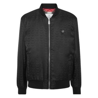 Philipp Plein Jassen, Heren, Zwart, XL, Nylon, Nylon Bomber Jacquard Monogram
