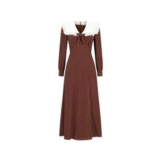 Alessandra Rich Polka Dot Print Silk Cdc Midi Dress With Collar - female - Alessandra Rich - Midi Dresses - Brown - M - Dresses