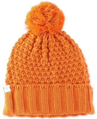 Sun + Stone Mens Textured-Knit Cuffed Pom Pom Beanies In Orange