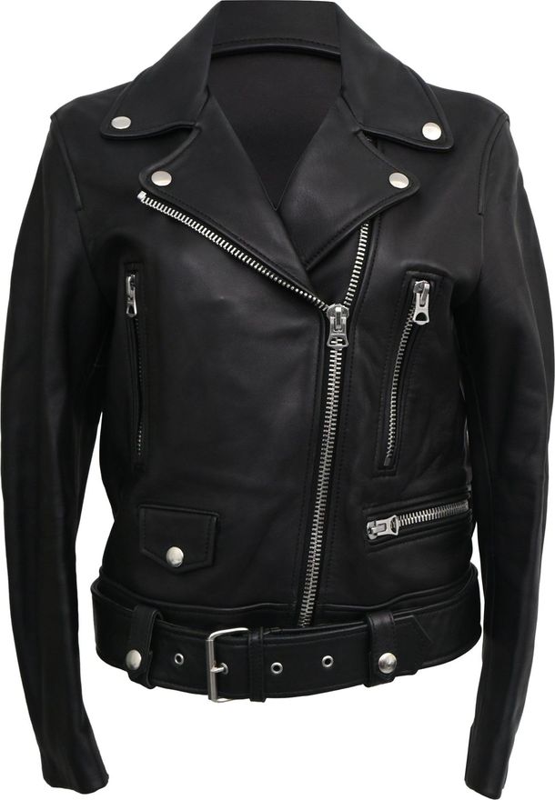 Belted Biker Jacket in Black Leather