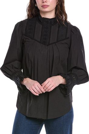 Rebecca Taylor Applique Lace Poplin Top
