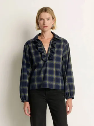 Nation Ltd Beckett Ruffle Neck Blouse In Starry Night Plaid