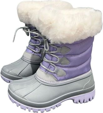 Pangolin Womens & Girls Waterproof Winter Snow Boots, Faux Fur Lined Insulated Duck Boots with Extra Shoelaces, Non-Slip Grip Sole for Snow & Rain Purple 10.5U