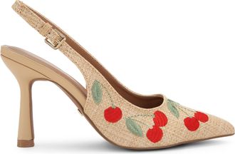 Kurt Geiger Womens Adina Embroidery Heels - Beige Fabric - Size UK 6