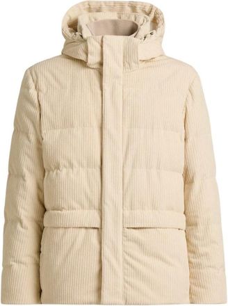 Kiton Gewatteerde Corduroy Hooded Bomberjack - Heren - Winterjassen - Beige - M - Jassen
