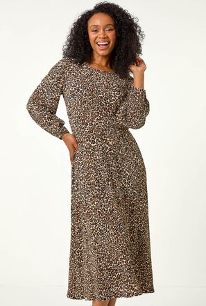 Roman Plisse Animal Print Dress