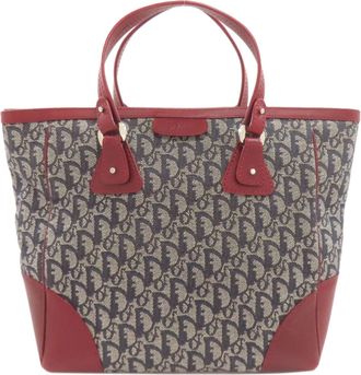 Dior Navy Red Color Canvas Tote Bag (Pre-Owned)
