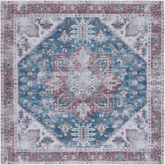 Safavieh Alfombra geom&eacute;trico de poli&eacute;ster azul/rojo, 183 x 183 cm