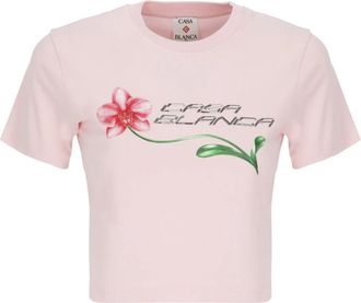Casablanca Orchid Logo Cropped Baby Tee - Dames - T-shirts - Roze - XS - Katoen - Tops