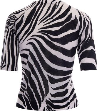 Max Mara Womens T-Shirt Animal-Print White Cotton Top