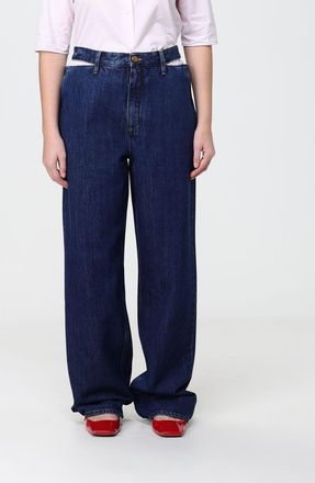 Jil Sander Jeans wide leg a vita media in denim di cotone con dettagli cut-out