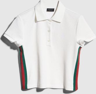 Gucci Rib Cotton Jersey Polo Shirt With Web, White