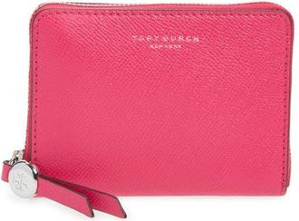 Tory Burch Romy Medium Leather Zip Wallet in Bright Pink at Nordstrom