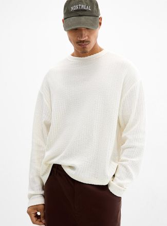 Le 31 Mens Pointelle stripe knit T-shirt Oversized fit