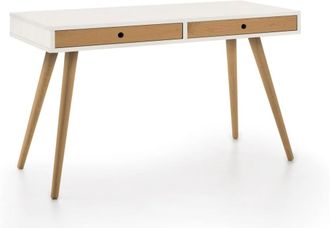 HOGAR 24 Escritorio de madera maciza natural, color blanco y encerado