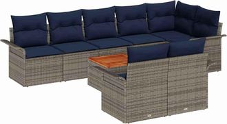 vidaXL Conjunto De Sof&aacute;s De Jard&iacute;n 9 Uds. Gris Rat&aacute;n Sint&eacute;tico Vidaxl
