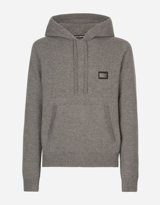 Dolce & Gabbana Wool And Cashmere Hooded Sweater - Man Sweaters And Cardigans Gray Wool 46