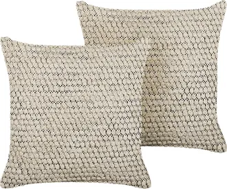 Beliani Conjunto De 2 Cojines De Algod&oacute;n Beige Negro 45 X 45 Cm A Mano Accesorio Howea