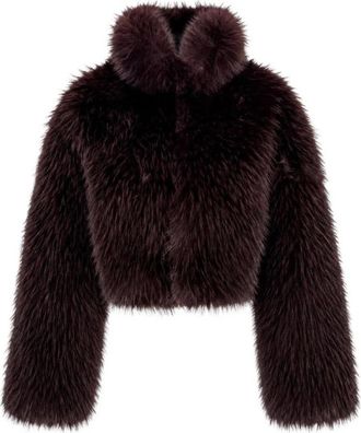 Pinko Cropped nep Bontjas met Dramatische Kraag - Dames - Jassen - Bruin - M - Nepbont - Jassen