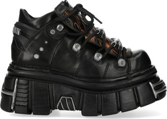 New Rock M-106N-C86 Zwarte Vlammen Leren Gothic Enkel Plateau Laarzen