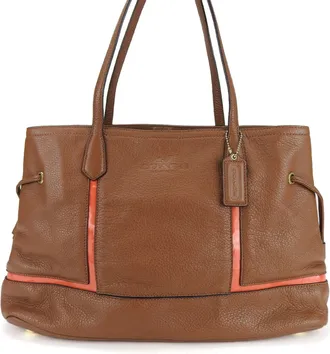 Coach Brown Red Color Leather Leather Tote Bag (Pre-Owned)