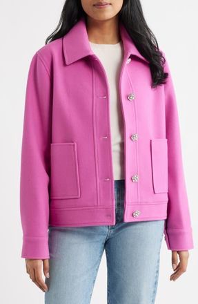 CeCe by Cynthia Steffe Jewel Button Flannel Jacket in Pink at Nordstrom, Size X-Small