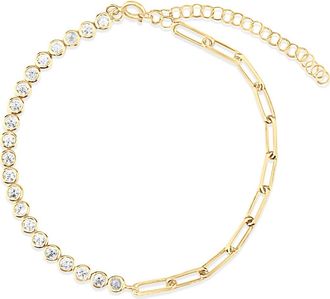SHYMI Half Link Half Tennis Bracelet in Gold at Nordstrom