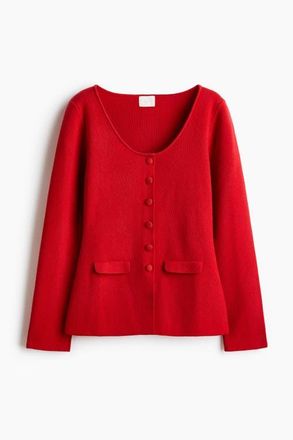 H&M Scoop-neck Rib-knit Cardigan in Red at Nordstrom, Size Xx-Large